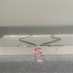 Sterling Silver Round Pink Crystal Halo Pendant Necklace